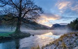 Los árboles, montañas, agua, salida del sol y puesta del sol, fondos de pantalla de alta definición